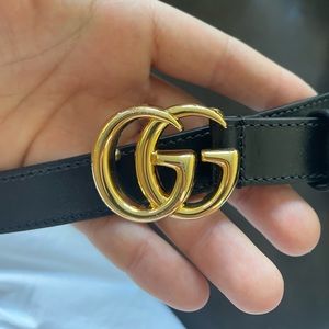 Gucci GG Marmont Thin Leather Belt With Shiny Buckle